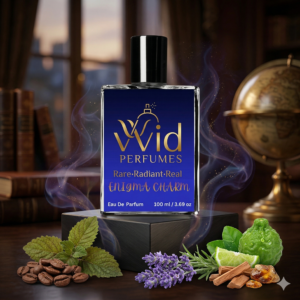 A bottle of Allure perfume surrounded by soft light, highlighting its elegant and captivating fragrance. Enigma Charm