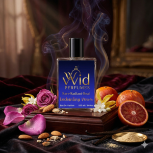 A bottle of Dior Poison Girl, with its bold purple design, surrounded by dark, alluring elements that reflect its seductive fragrance.