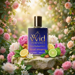 A bottle of Gucci Flora perfume surrounded by soft florals and greenery, symbolizing its elegant, fresh, and floral fragrance.