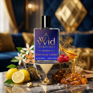 A bottle of Paco Rabanne Lady Million, shaped like a diamond, surrounded by luxurious gold tones, reflecting its bold and glamorous fragrance.