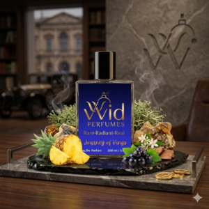 A bottle of Creed Aventus surrounded by luxurious, bold elements, reflecting its powerful, fruity, and woody fragrance.