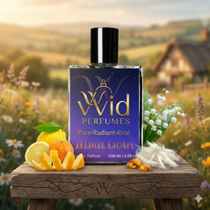 A bottle of Burberry Weekend perfume, surrounded by fresh, light elements, symbolizing its casual and uplifting fragrance. LEISURE ESCAPE