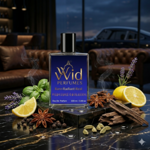 A sleek bottle of Armani Black Code surrounded by dark, elegant tones, reflecting its mysterious and sophisticated fragrance. Midnight Obsession