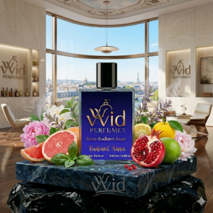 A bottle of Versace Bright Crystal surrounded by soft, floral elements, reflecting its fresh, floral, and vibrant fragrance. Radiant Aura