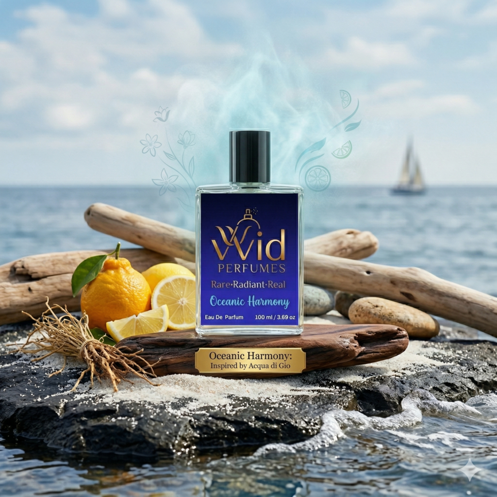 A bottle of Giorgio Armani Acqua di Gio surrounded by fresh, aquatic elements, reflecting its light, breezy, and invigorating fragrance.