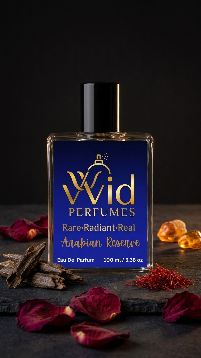 Arabian Reserve Perfume by VVID Perfumes featuring a luxurious Middle Eastern fragrance with rich oud, amber, spices, and long-lasting woody notes.