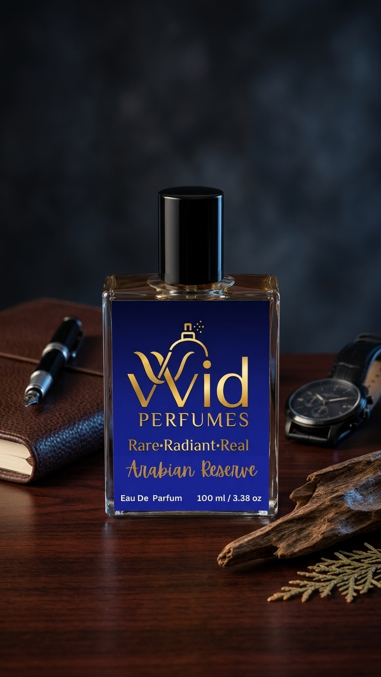 Arabian Reserve Perfume by VVID Perfumes featuring a luxurious Middle Eastern fragrance with rich oud, amber, spices, and long-lasting woody notes.