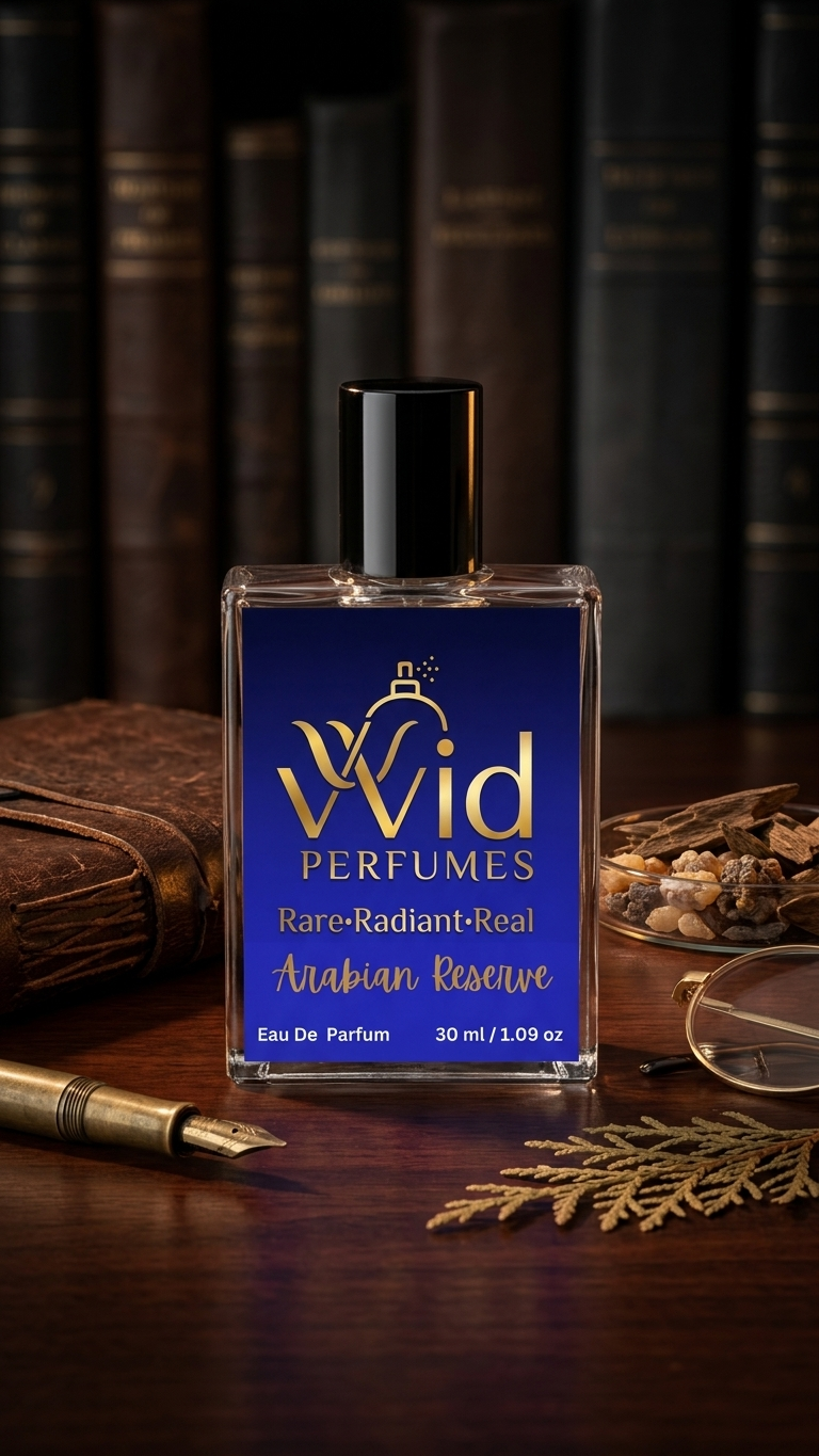 Arabian Reserve Perfume by VVID Perfumes featuring a luxurious Middle Eastern fragrance with rich oud, amber, spices, and long-lasting woody notes.