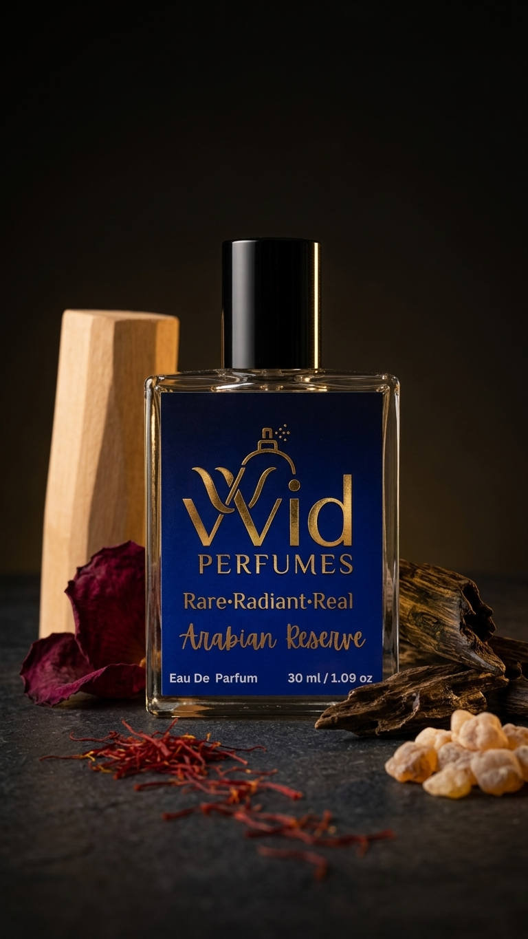 Arabian Reserve Perfume by VVID Perfumes featuring a luxurious Middle Eastern fragrance with rich oud, amber, spices, and long-lasting woody notes.