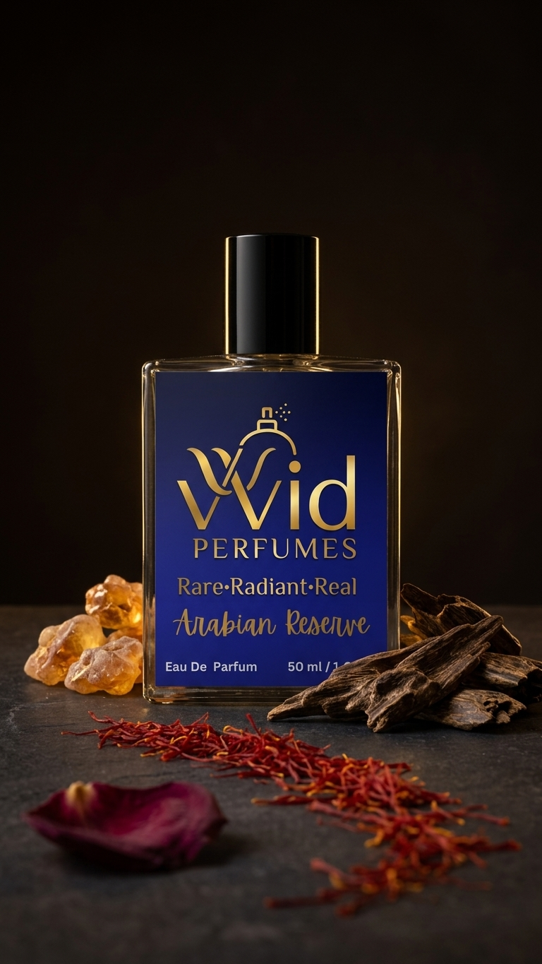 Arabian Reserve Perfume by VVID Perfumes featuring a luxurious Middle Eastern fragrance with rich oud, amber, spices, and long-lasting woody notes.