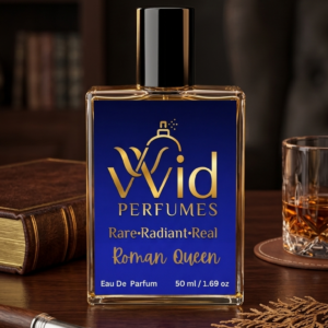 Roman Queen Perfume by VVID Perfumes featuring elegant floral notes, sweet fruits, warm vanilla, and a luxurious long-lasting feminine fragrance.