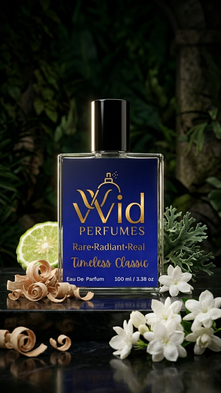 Timeless Classic Perfume by VVID Perfumes featuring refined citrus, aromatic spices, woody notes, and a sophisticated long-lasting fragrance.