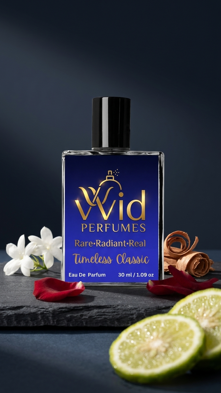 Timeless Classic Perfume by VVID Perfumes featuring refined citrus, aromatic spices, woody notes, and a sophisticated long-lasting fragrance.