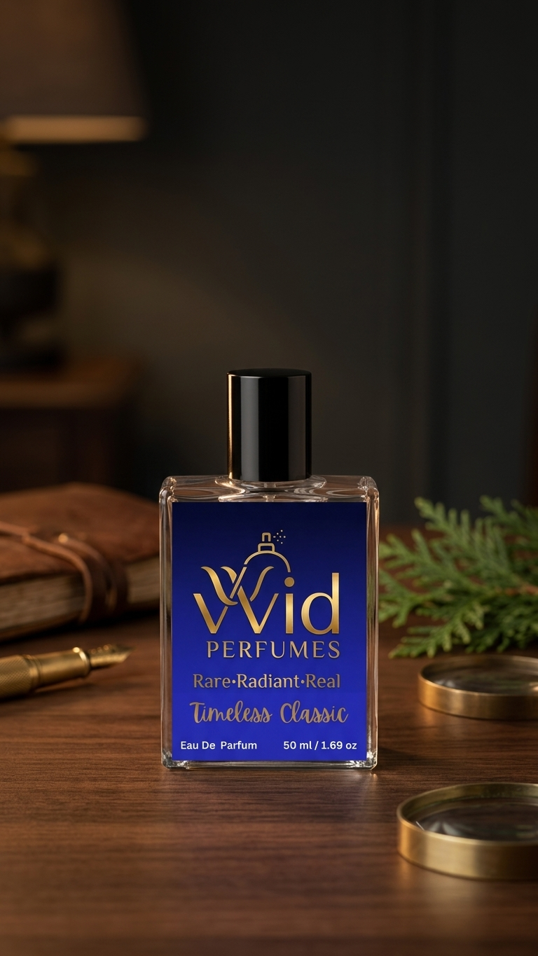 Timeless Classic Perfume by VVID Perfumes featuring refined citrus, aromatic spices, woody notes, and a sophisticated long-lasting fragrance.